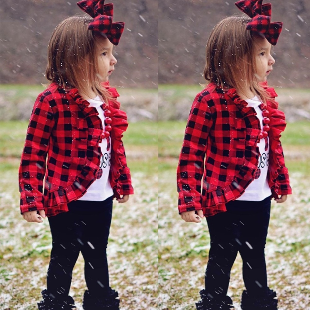 Red Plaid Light Girls Over Coat